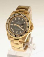Yellow Gold Rolex GMT Master 2 Rainbow Bezel Watch Black Sapphire Crystal 40mm